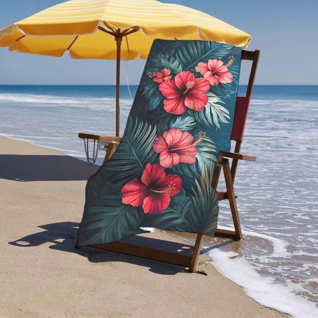 Toalla de Playa Grande 220x100cm/35x70cm, Juego de 2 Toalla Microfibra XXL de Antiarena, Toallas Playa Suave Ligera, Absorbente Secado Rápido, Beach Towel Viaje Yoga, Regalo Mujer Hombre (Flor) J-73
