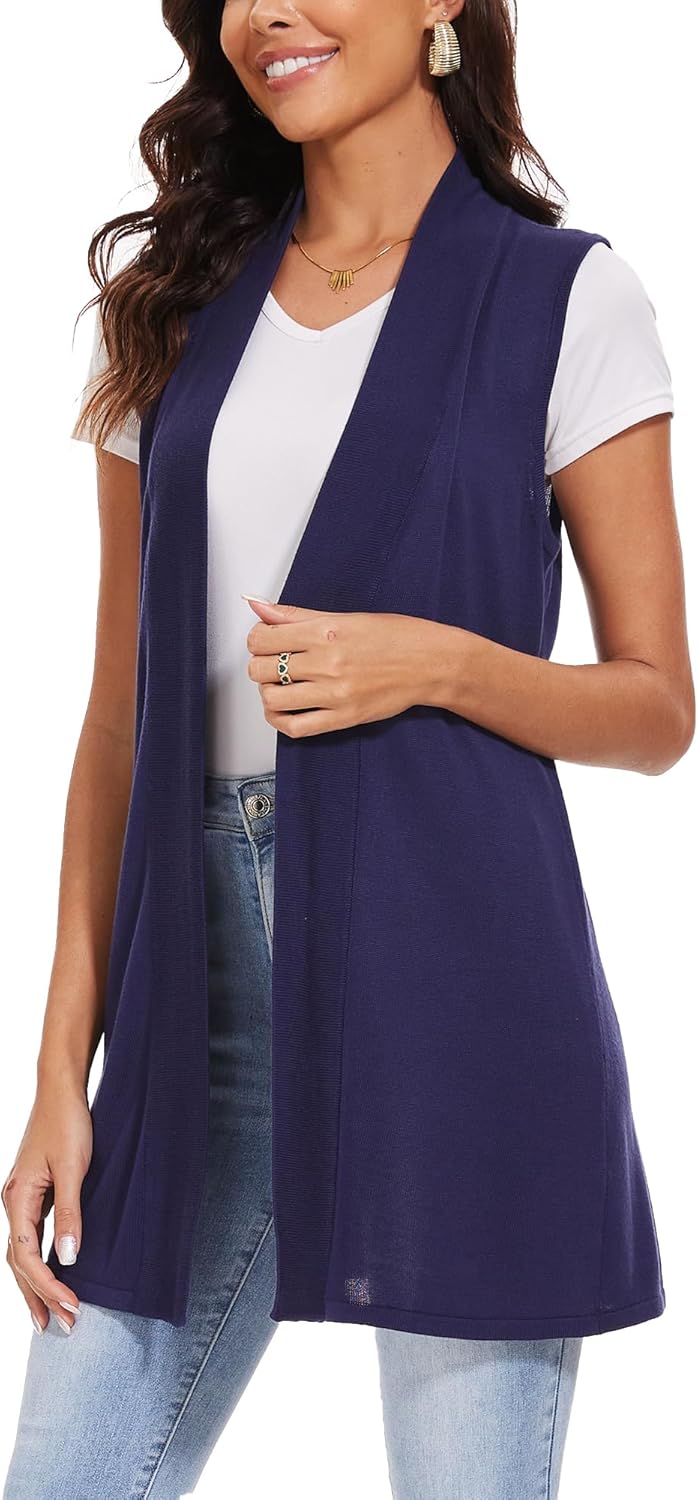 Spicy Sandia Women's Long Knit Cardigan Vest Sleeveless Open Front Casual Sweater Duster - Image 5