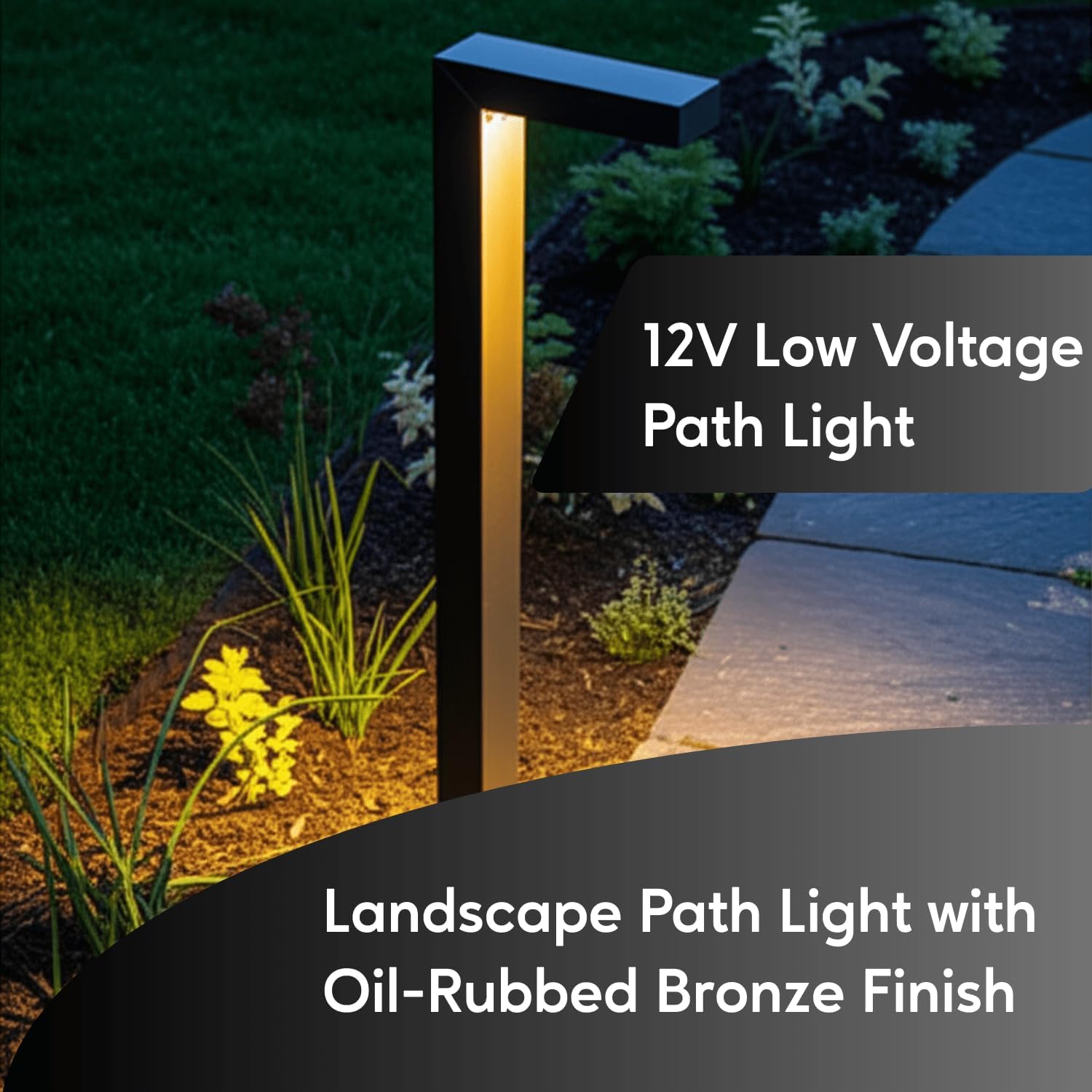 12V Low Voltage Landscape Path Lights: Brass Wired, Outdoor LED and Halogen Waterproof Garden Lights, L-Shape Bronze for Yard Walkway and Driveways, 2 Watt G4 Base LED Bulb Included
