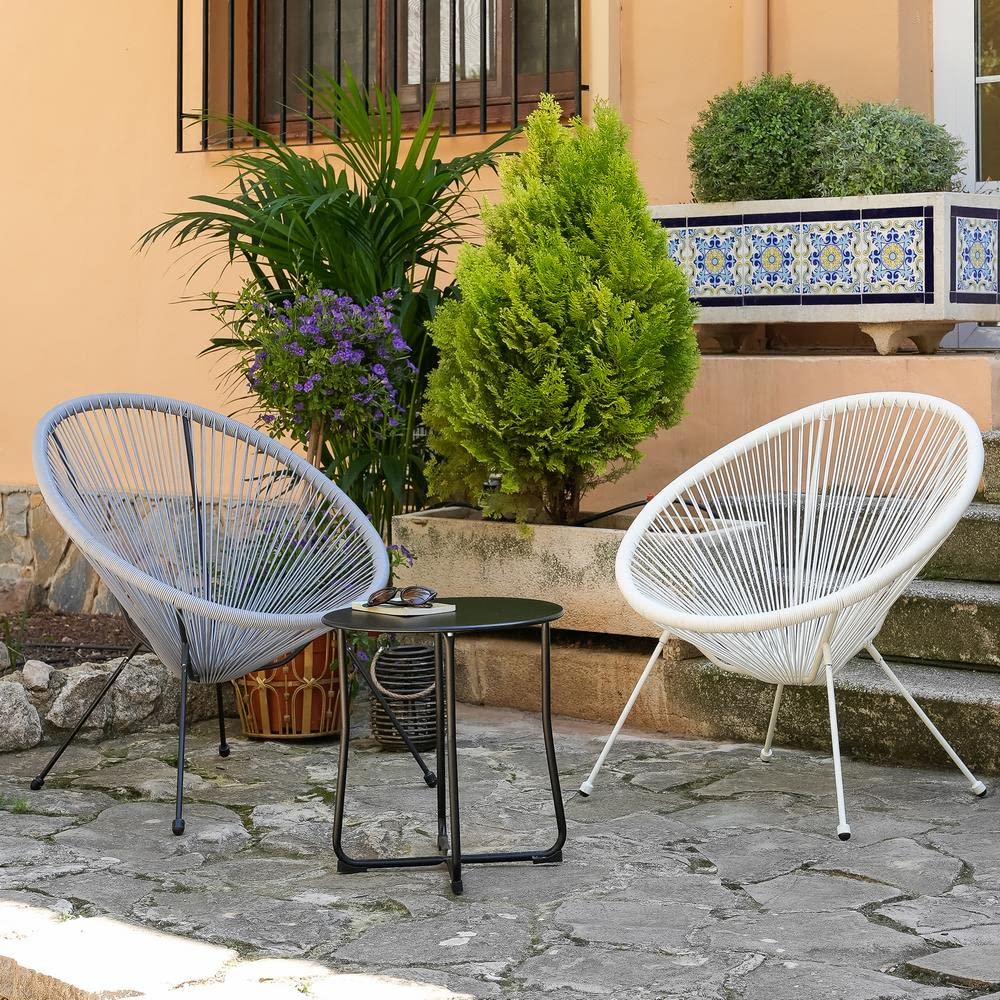 LOLAhome Sillón Acapulco para Jardín, Terraza y Exterior de Metal e Hilos de Polietileno con Topes de Goma, hasta 120kg, Interior/Exterior, 733403