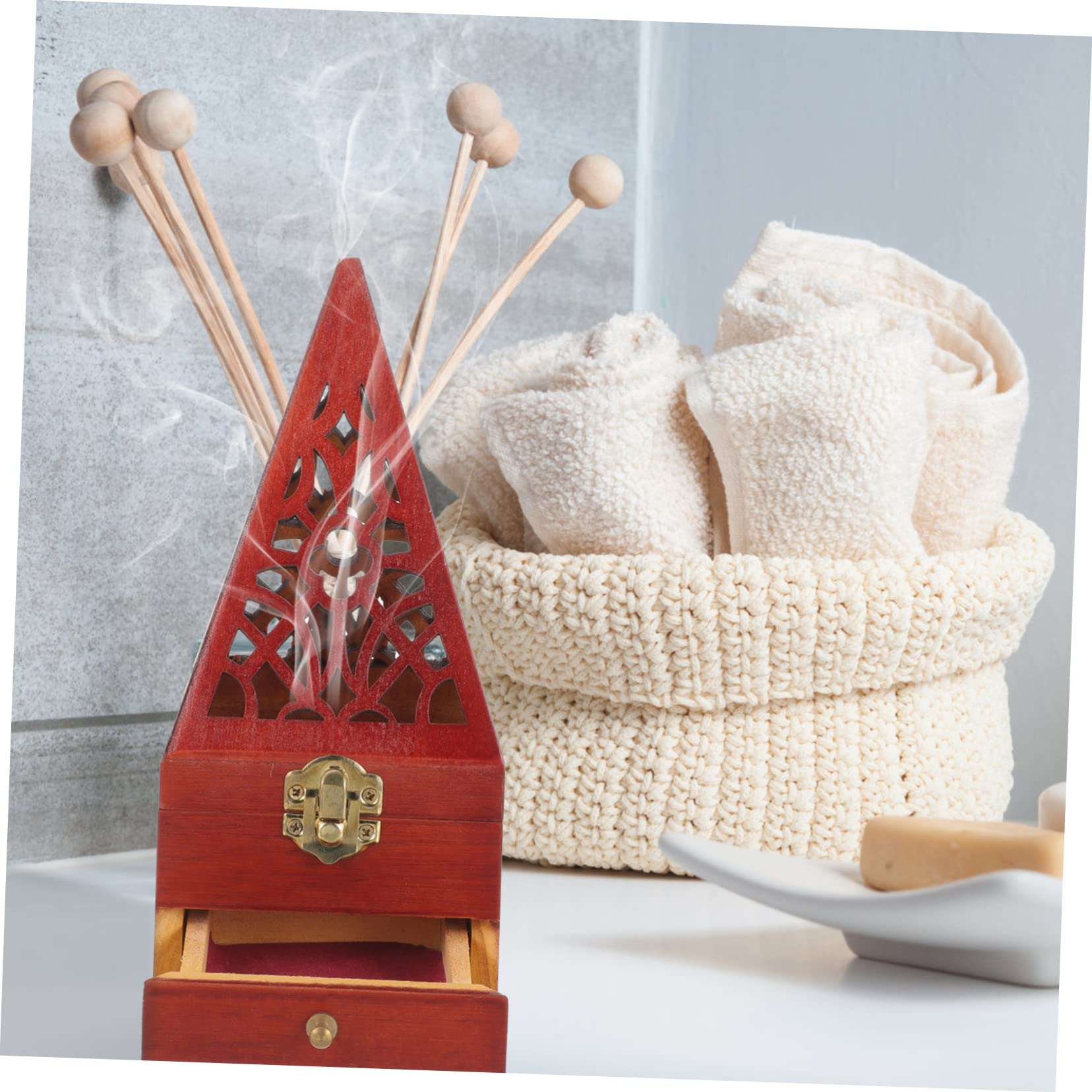 Alipis 3 Stück Holz Räuchergefäß Kreativer Pyramideneffekt mit Schublade für Zuhause und Restaurant für Weihrauch und Aromatherapie aus Hochwertigem Holz Gefertigt