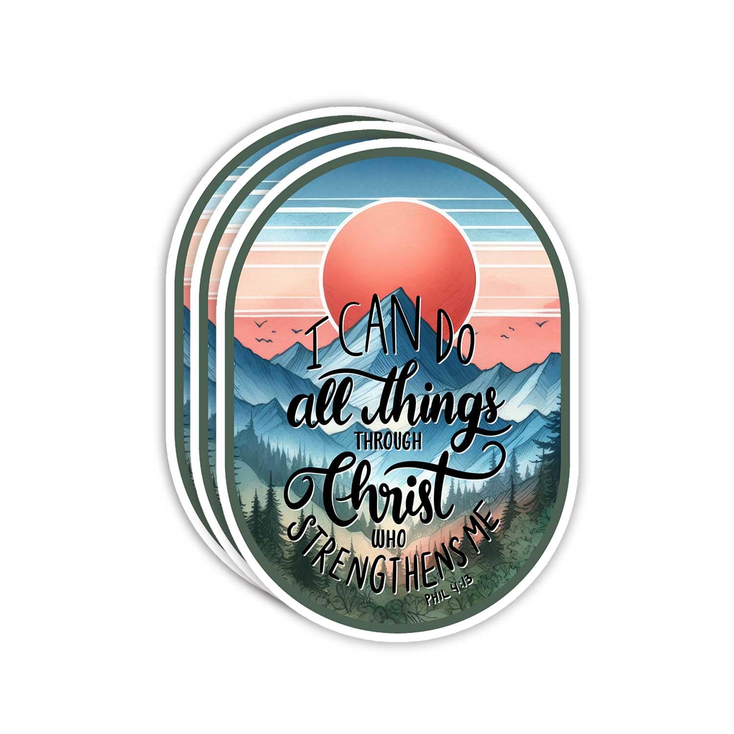(3Pcs) I Can Do All Things Through Christ Who Strenghthens Me Christian Sticker Inspirational Bible Verse Phil 4:13 Jesus Vinyl Decals for Tablet