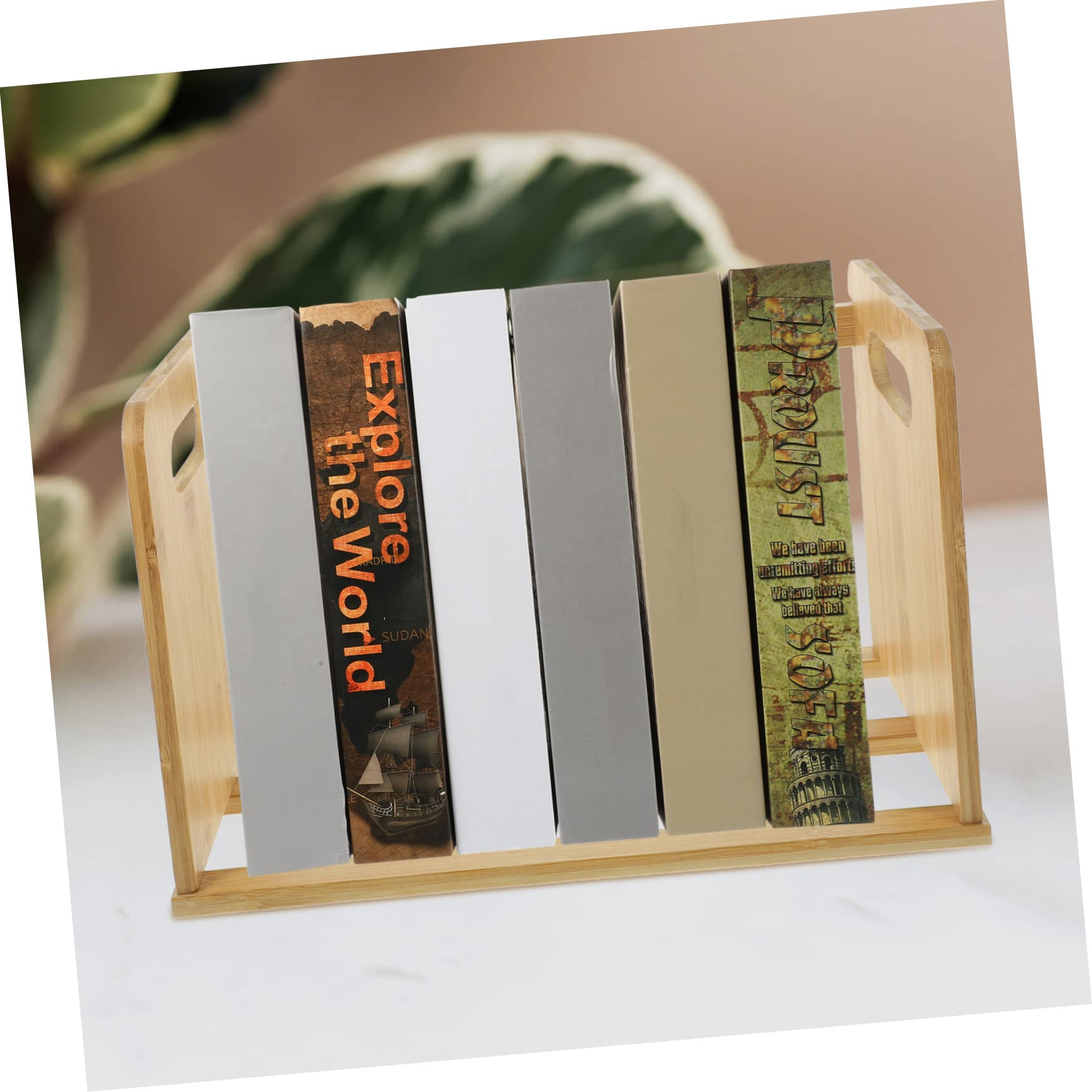 Homoyoyo Espositore per Dischi in Vinile Porta Libri e Riviste Scaffale da Scrivania in Legno Naturale Organizzatore per Ufficio e Casa Design Aperto per Mantenere Ordine