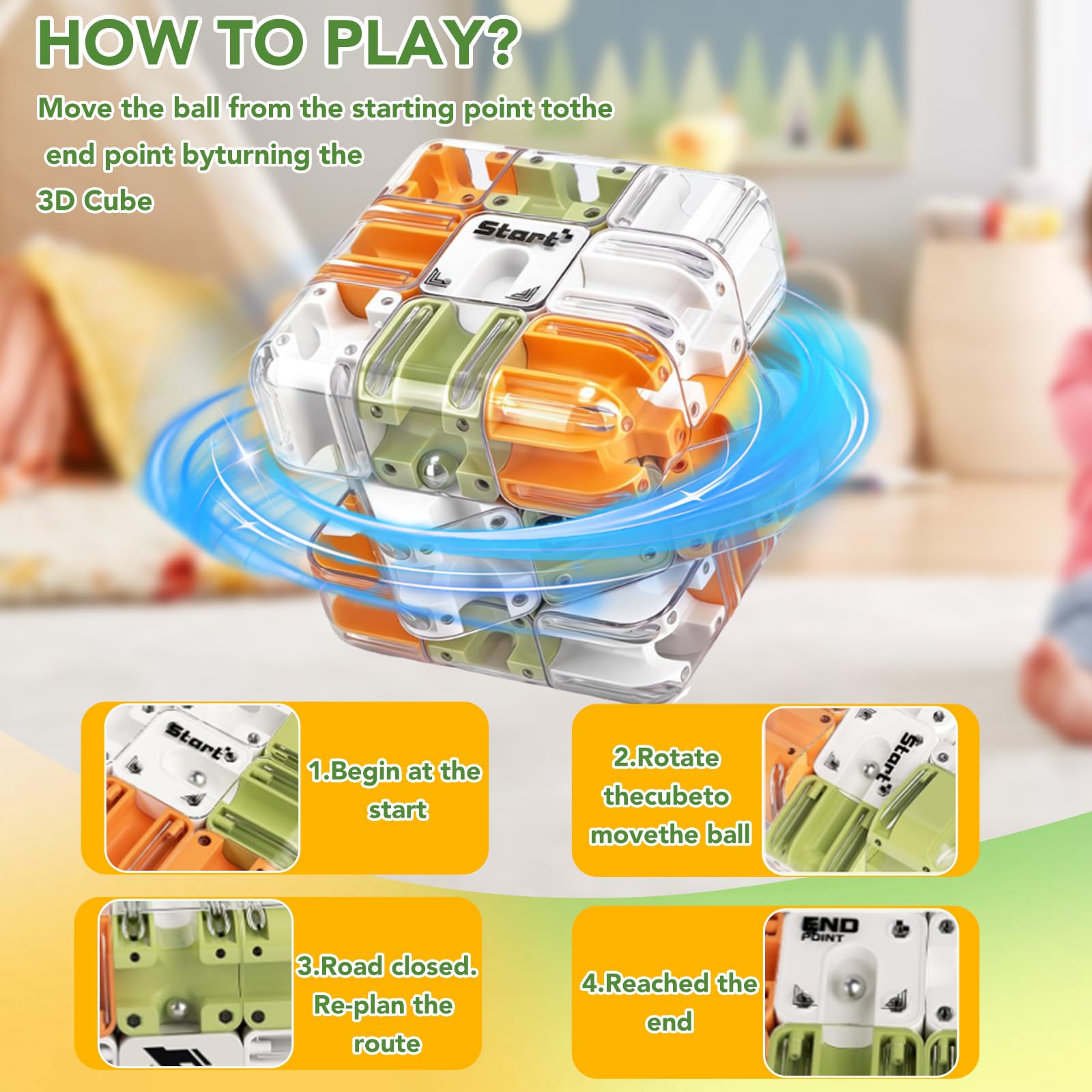 Laberinto de Bolas,Rompecabezas de Cubo de Laberinto 3D Grande,Labyrinth Maze Cubo,Engaging Brain Teaser Toy,Juguete Educativo para Aliviar el Estrés,Entrena la Lógica y Concentración(Naranja)