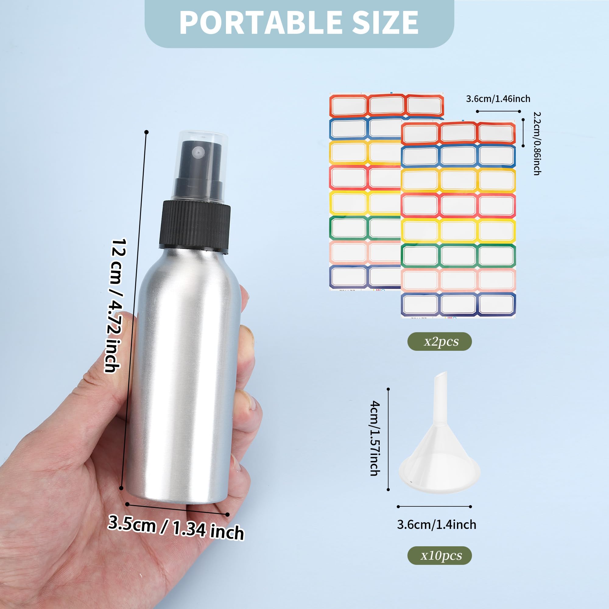 Aluminium-Sprühflaschen, 60 ml, klein, nachfüllbar, feiner Nebel, leere Sprühflaschen für Reisen, ätherische Öle, Silber, 20 Stück