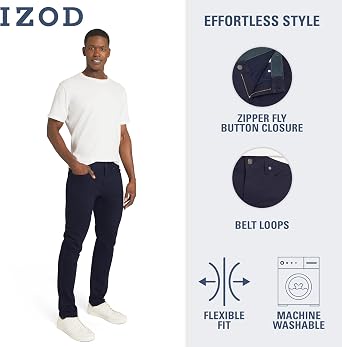 Izod Men's Liberty Flex 5 Pocket Slim Fit Stretch Waist Knit Denim Pants