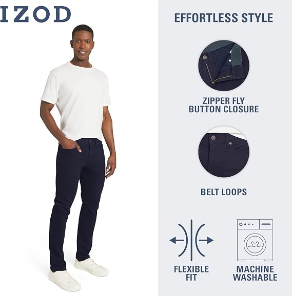 Izod Men's Liberty Flex 5 Pocket Slim Fit Stretch Waist Knit Denim Pants