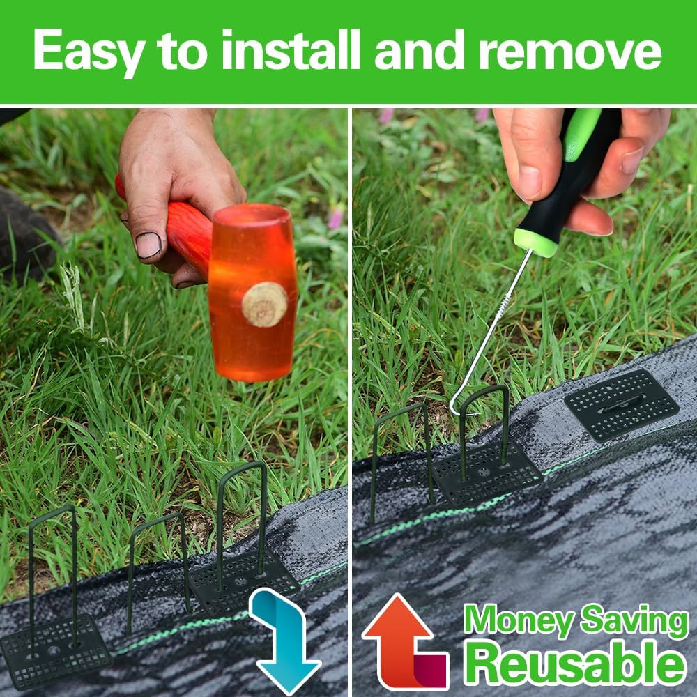 Bakulyor 100 Pcs Green Artificial Turf Stakes Anchor + 100 Pcs Buffer Washer, 6 Inch 11 Gauge Landscape Staples, Galvanized Lawn Spikes, Heavy Duty Yard Ground Pin for Grass Weed Barrier Sod Fabric