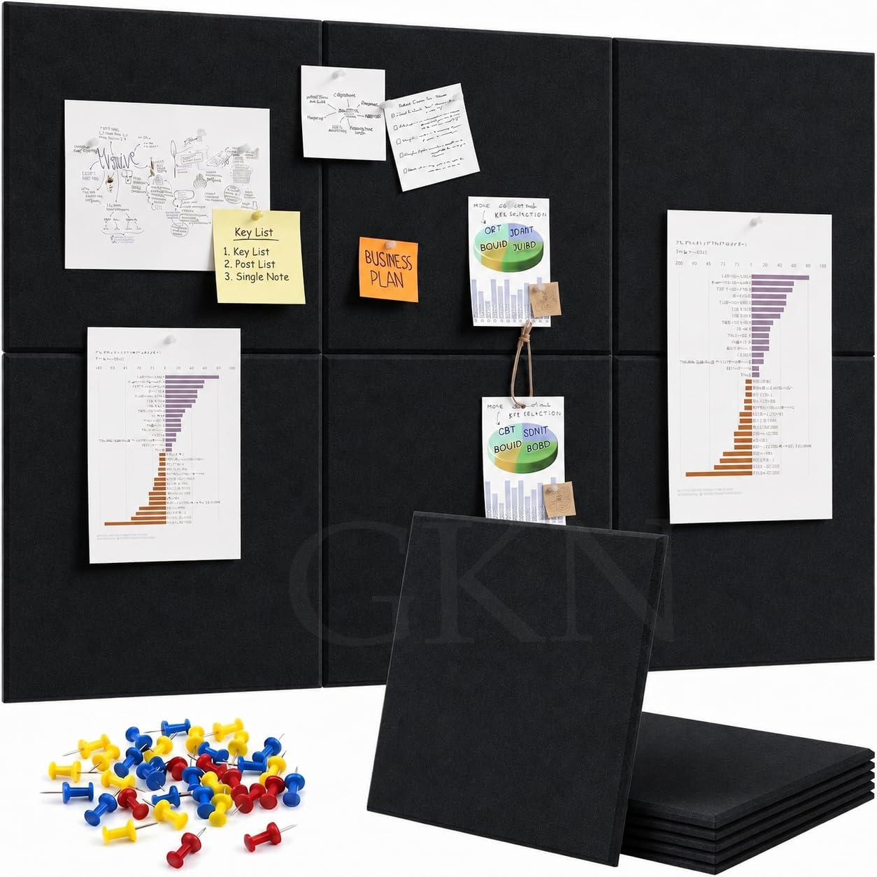 GKN Self Adhesive (30 X 30 CM) Bulletin Notice Board with 25 Drawing Pins Multi Purpose Notice Board for Home Office School Message Board for Notes Photos Jewelry Wall Board (Pack of 6, Black)-picture-11
