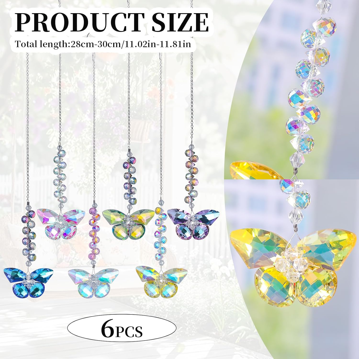 6pcs Crystal Butterfly Suncatchers Hanging Ornaments, Rainbow Maker Sun Catchers Indoor Window Outdoor Patio Garden Decor Gifts - Image 2