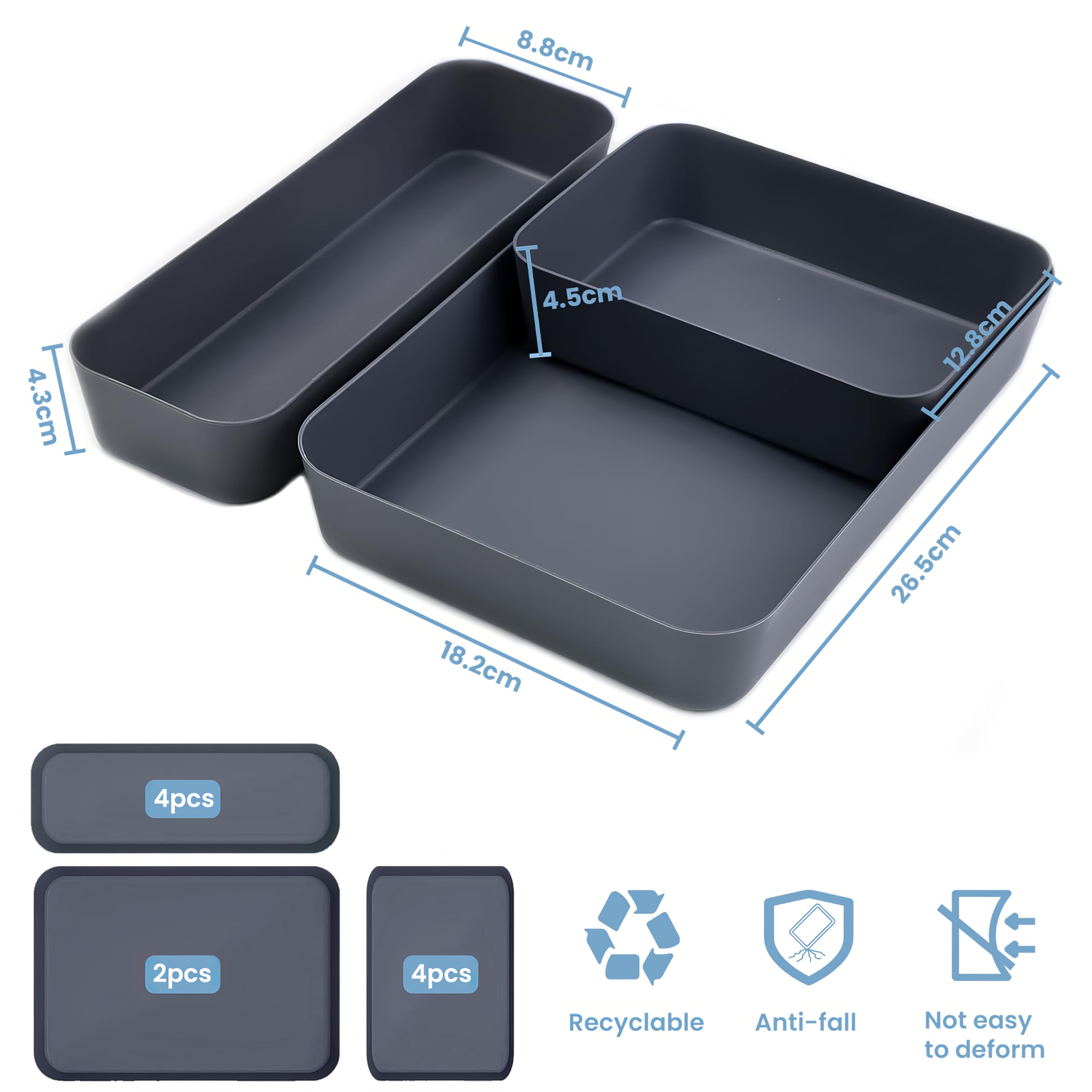 Bugucat Organizer Cassetti 10 Pezzi,Divisori Cassetti Scrivania in 3 Dimensioni,Organizer Contenitori Porta Oggetti Adatto per Guardaroba, Scrivania, Bagno, Cucina