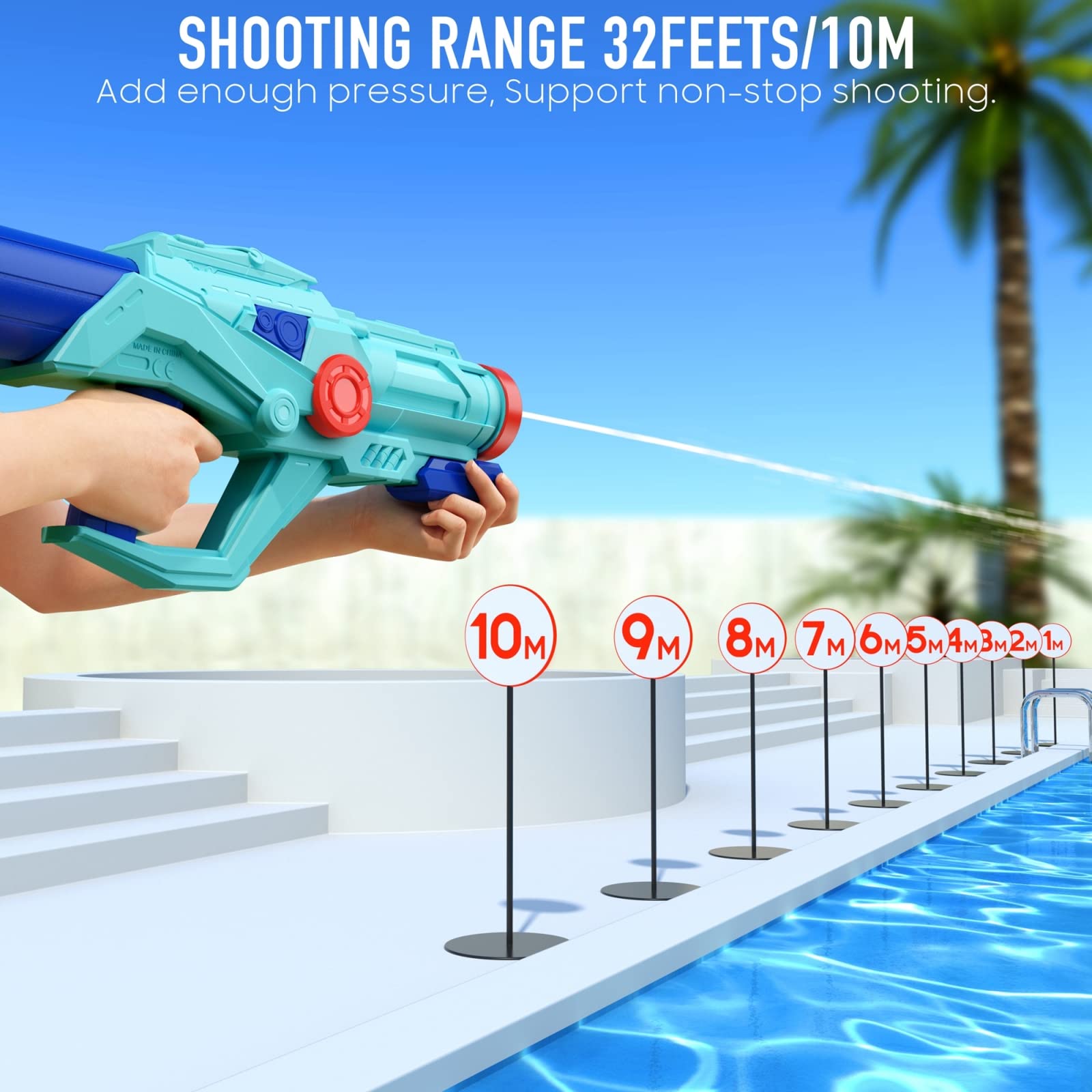 Wasserpistole mit Großer Reichweite Kinder & Erwachsene, 4 PCS Super Spritzpistolen mit 750ML Tank, 22" XXL Größe, 10M Schussreichweite, Sommer-Spielzeug für Garten und Outdoor-Wasserschlachten