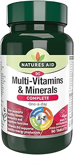 Natures Aid Multivitamins & Minerals – One-a-Day High Potency Daily Multi-Vitamin Supplement inc. B12 & Zinc – Supports Energy, Bones, Immunity, Hair, Nails – Vegan, Non-GMO, Gluten-Free – 90 Tablets