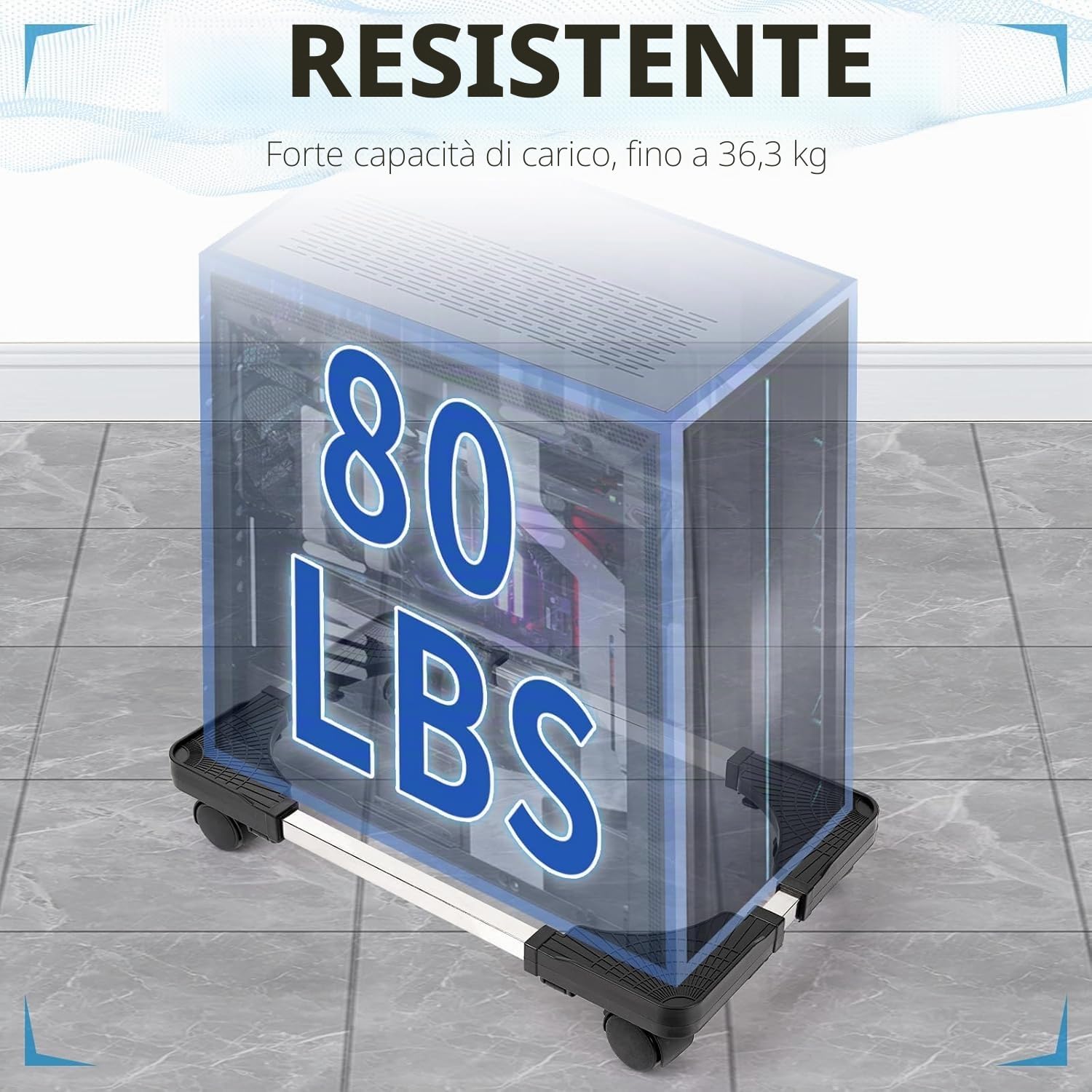 Supporto PC Fisso, Mobile CPU Holder Cart, Regolabile Carrello Porta PC con Ruote, Carrello Porta Computer Tower, per Tower Desktop Sotto Scrivania(Nero)
