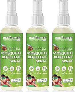 Bodyguard Herbal Mosquito Repellent Spray With Goodness Of Essential Oils And Aloe Vera Extracts - 100 Ml,Pack of 3,Green