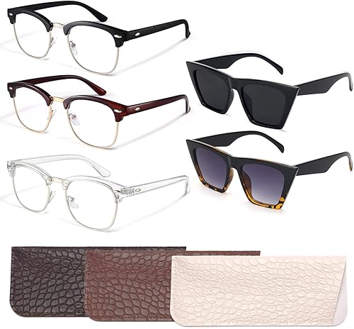 racico Paquete de 2 lentes de sol de ojo de gato de moda y 3 lentes de bloqueo de luz azul para computadora para hombres y mujeres