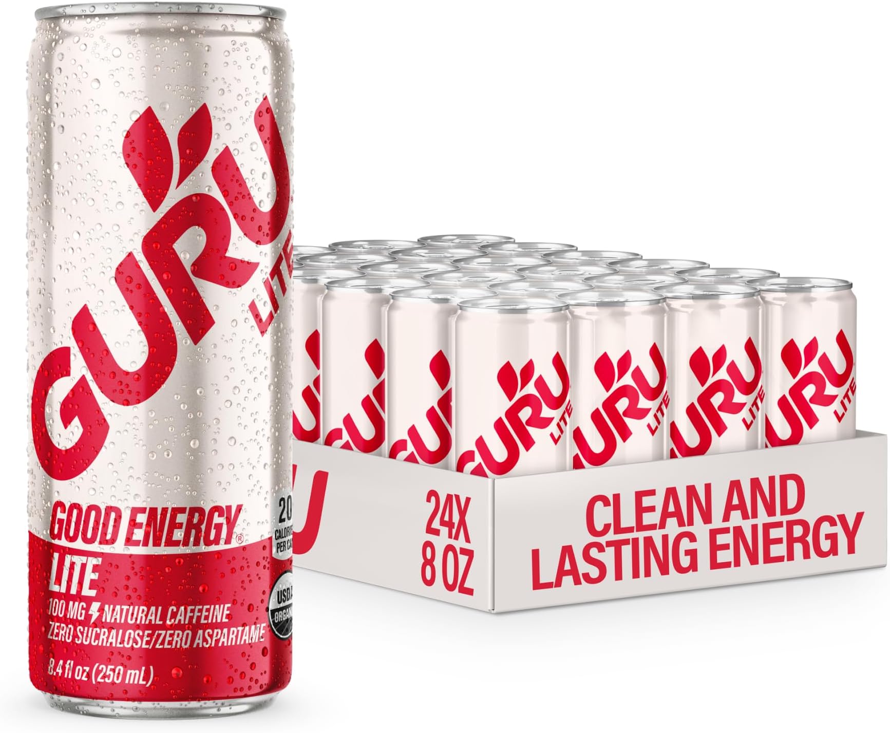 - Lite Organic Energy Drinks, Clean Energy Drink with Plant Based Natural Caffeine from Green Tea, Low Calorie, Gluten Free and Vegan, 100MG Caffeine, Healthy Drinks, 8.4oz (Pack of 24)