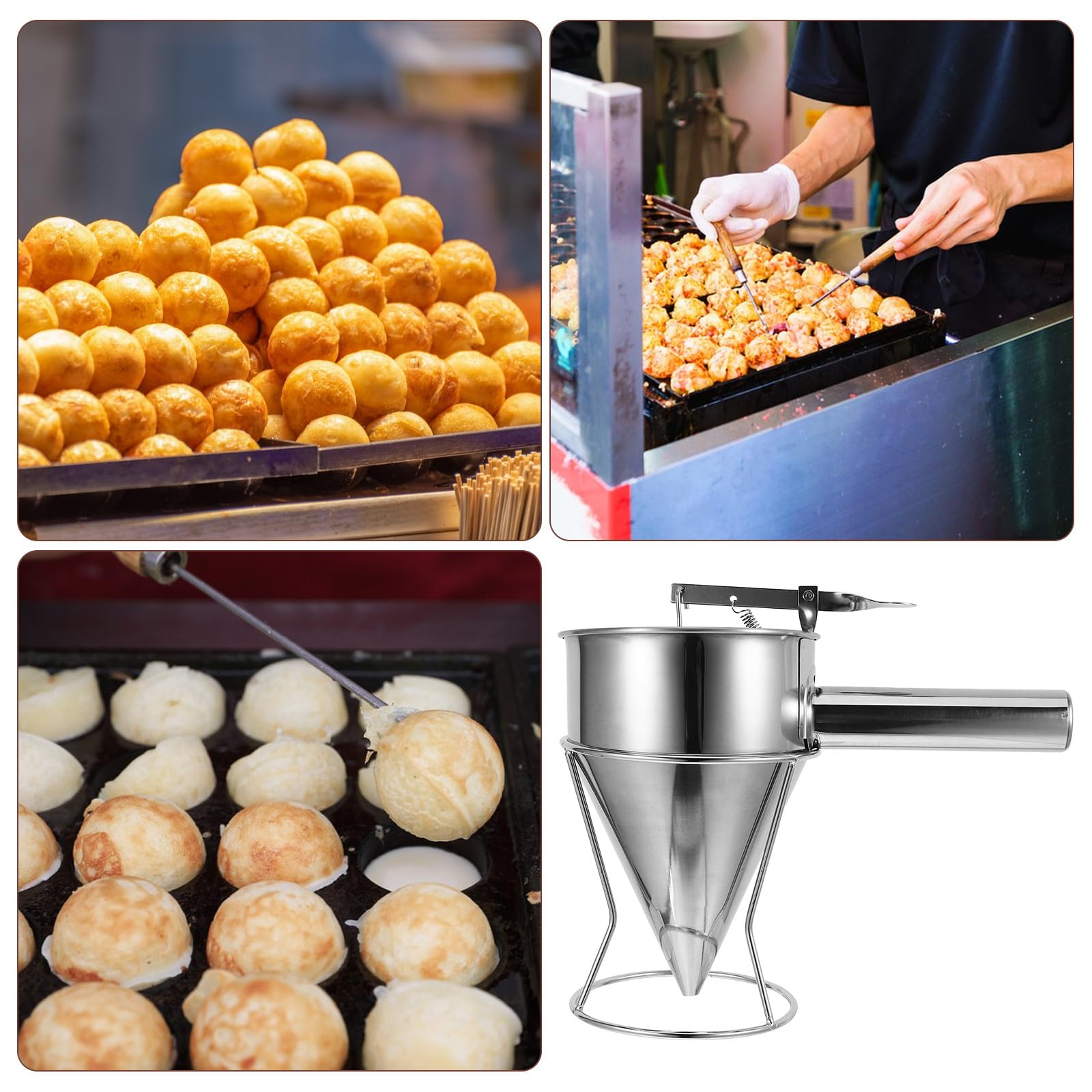minkissy Imbuto in Acciaio Inossidabile 1200ml per Cucina con Manico Smontabile e Supporto, Versatile per Pancake, Polpette di Pesce e Altri Alimenti