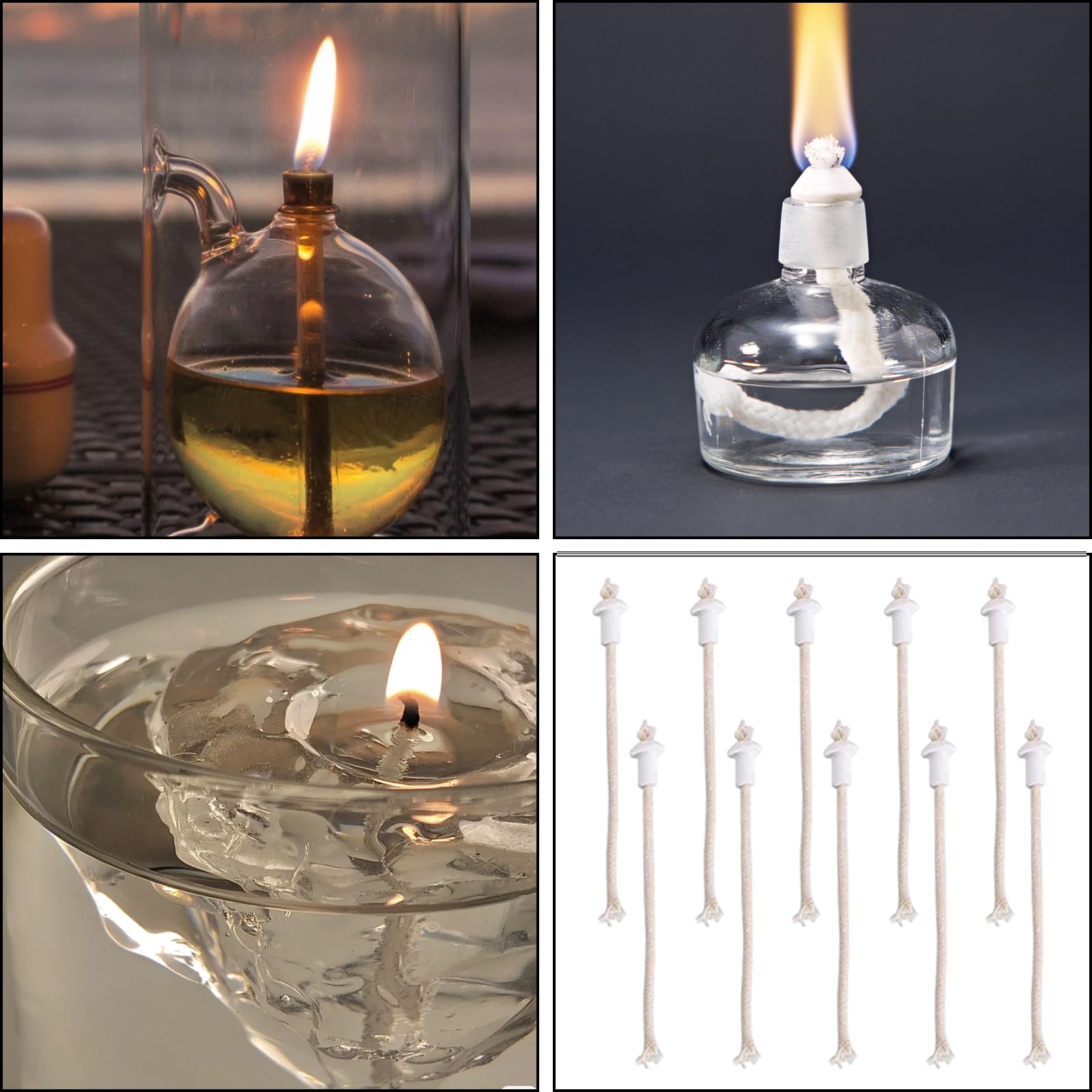 Cotton Cord Wicks and Ceramics Holders for Alcohols/Oil Lamp Long Lastings Flame 10pcs Set for Laboratory and Craft Use