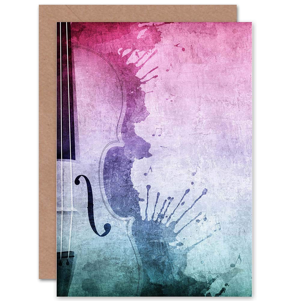 Wee Blue Coo Music Violin Grunge Splat Birthday Art Sealed Greeting Card Plus Envelope Blank inside