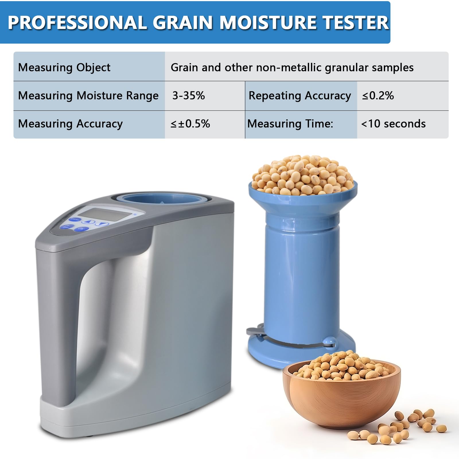 Misuratore di umidità professionale per cereali, tester di umidità per oltre 20 cereali, misura peso, densità, temperatura, con display LCD, rilevatore di umidità per grano, mais, riso, raccolto