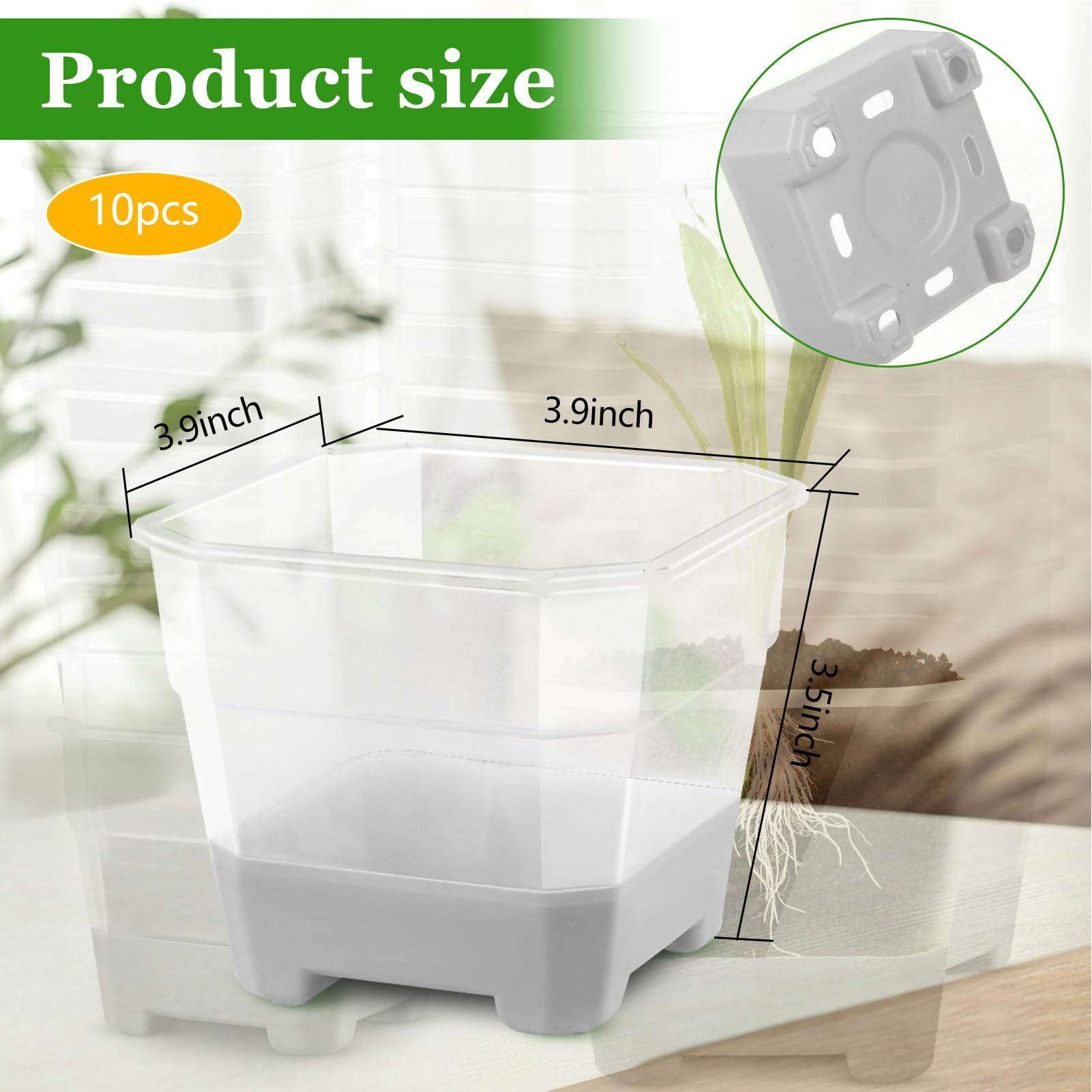 Pots De Pépinière Transparents Avec Trous De Drainage – Lot De 10 Pots Carrés Réutilisables Pour Semis Et Petites Plantes