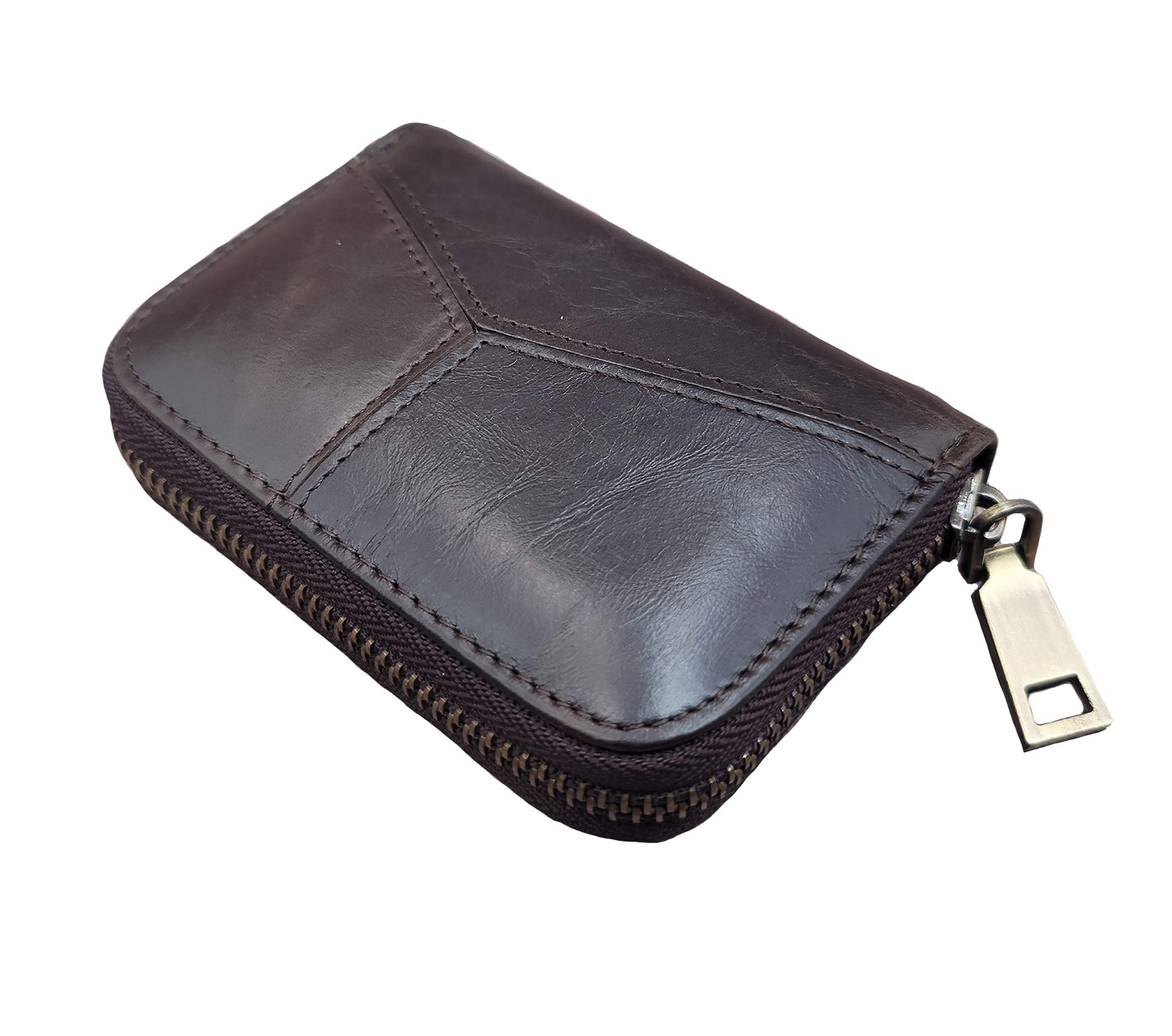 Genuine Leather RFID Card Holder with Zipper, Organ Style, Small Accordion Wallet