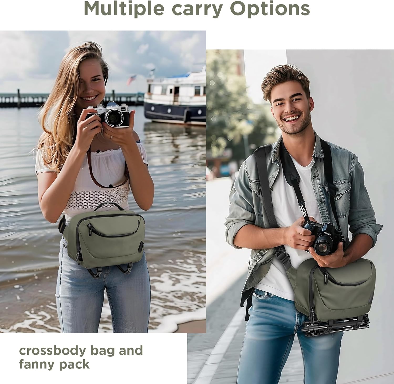 Camera Sling Bag,Travel Waterproof Camera Case with Tripod Holder,Lightweight DSLR/SLR/Mirrorless Small Camera Bags Crossbody for photographers (Dark Green) - Image 6