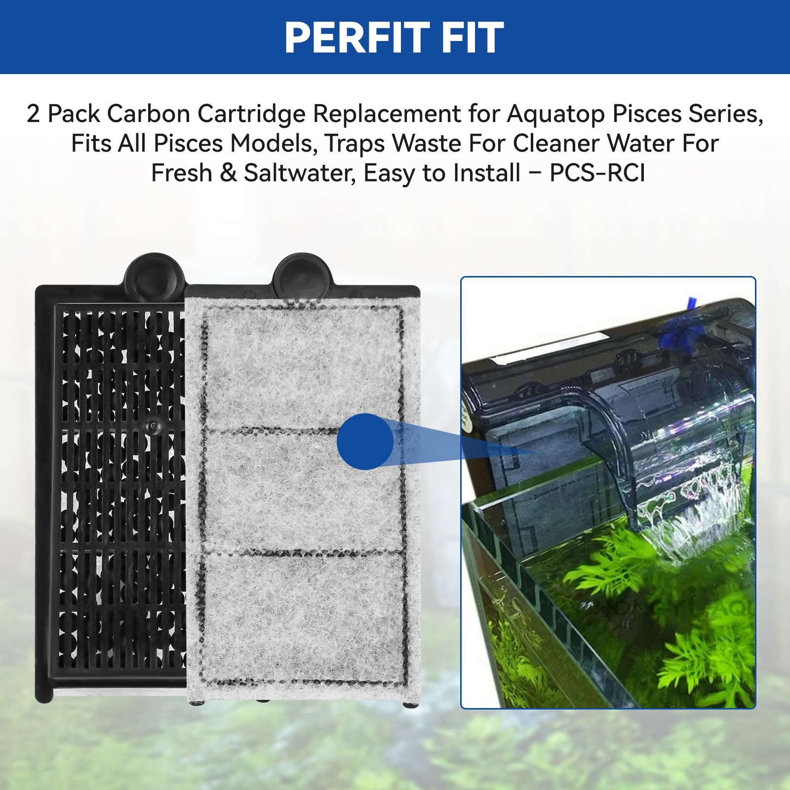 Paquete de 2 cartuchos de carbono de repuesto para tanque de peces Aquatop serie Piscis, se adapta a todos los modelos Piscis, para modelos PCS-5G, PCS-3G, PCS-5GB y PCS-5GC, fácil de instalar