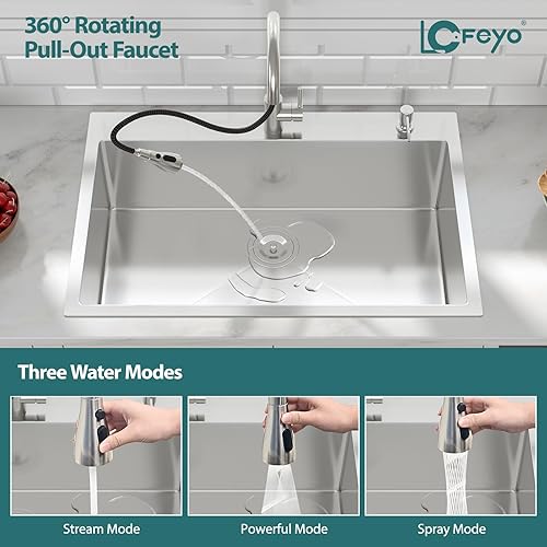 Miniatura 32 de Fregadero de cocina de 33 x 22 pulgadas, montaje superior, acero inoxidable 304, calibre 16, esquinas redondas, grandes fregaderos de cocina de Drop