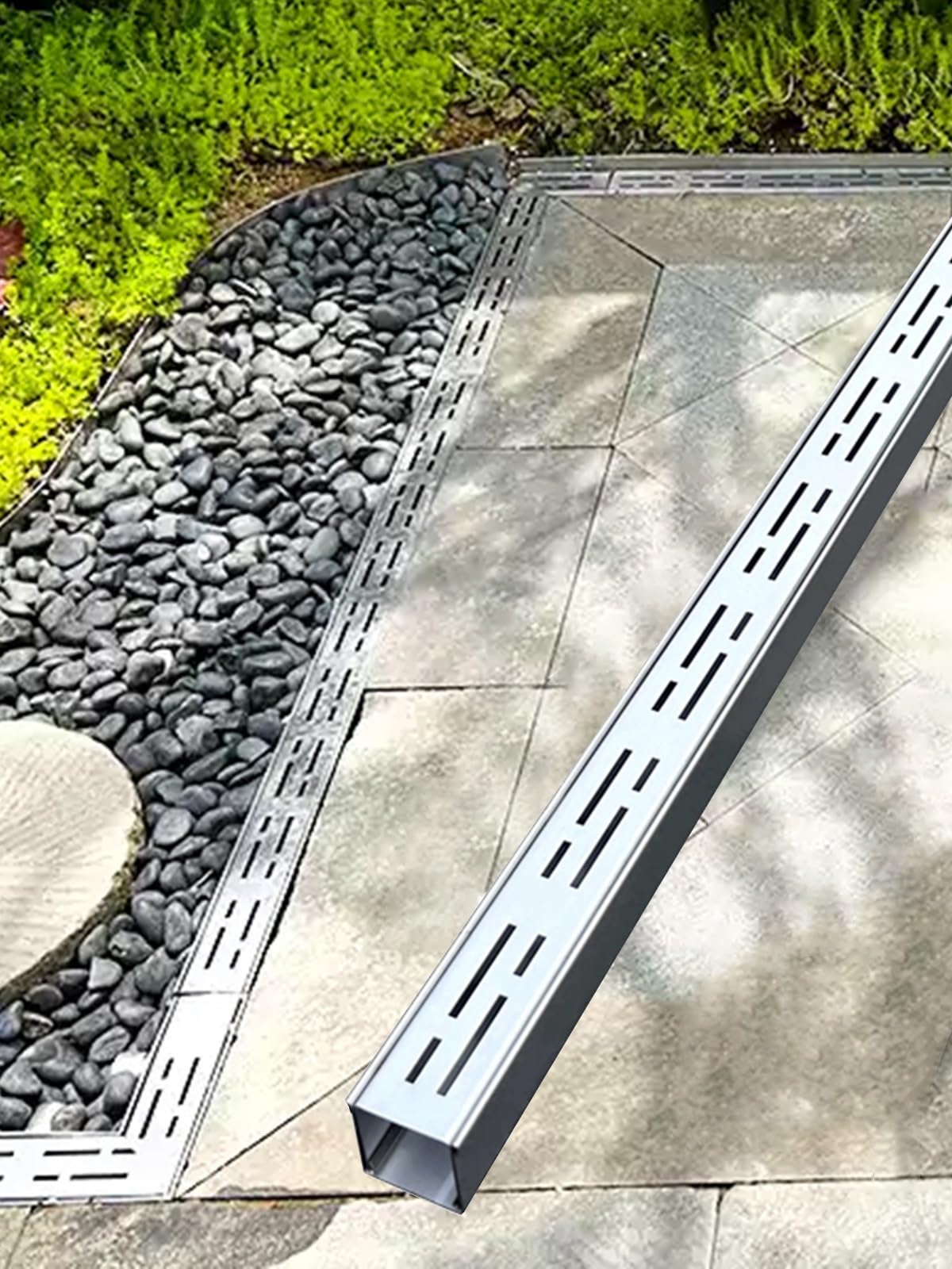 Czarny srebrny liniowy kanał drenażowy 99 cm – betonowy odpływ podjazdowy idealny do chodnika prysznicowego, ogrodu, patio, podwórka, do wydajnego zarządzania przepływem wody