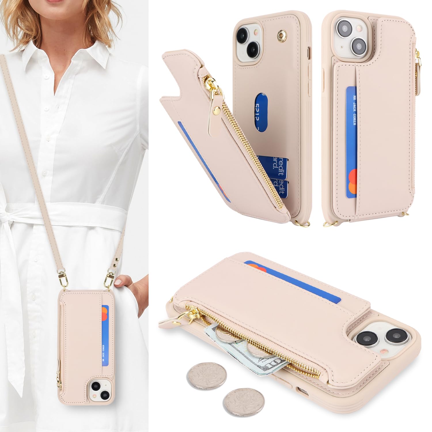 SailorTech for iPhone 15 Plus Phone Case with Credit Card Holder for Women iPhone 15 Plus Leather Case Wallet Crossbody with Credit Card Slots Zipper Shockproof Case for Men