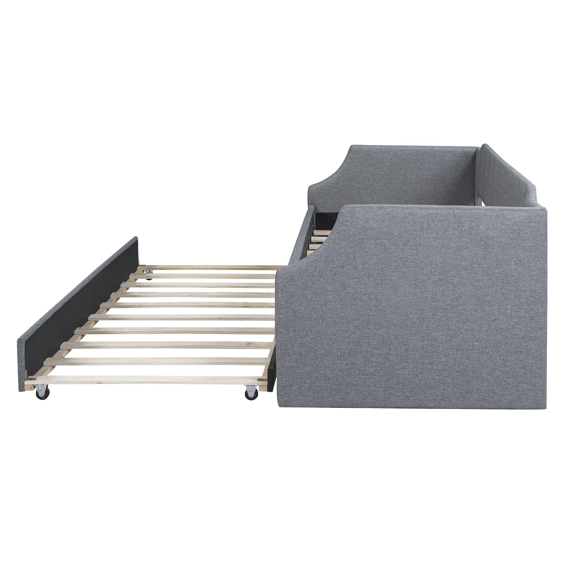 Azkoeesy Sofá Cama tapizado con Cama Nido, 90x200 cm, Cama Doble, Cama de Invitados, para niño y Adulto, máx. 120 kg, Funda de Lino, Color Gris (sin colchón)