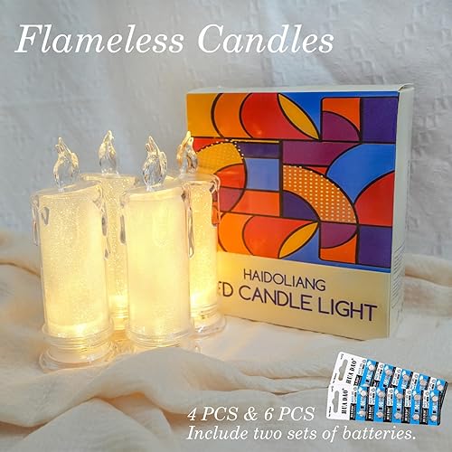 Miniatura 2 de E - 6 velas LED sin llama, funcionan con pilas, velas falsas de pilar, velas artificiales para decoración para decoración de mesa de San Valentín,