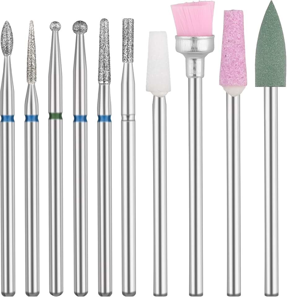 Abeillo Brocas para unhas, 10 peças de brocas para unhas, kit de manicure russo, broca de cutícula para broca de unha, brocas para remover esmalte de gel