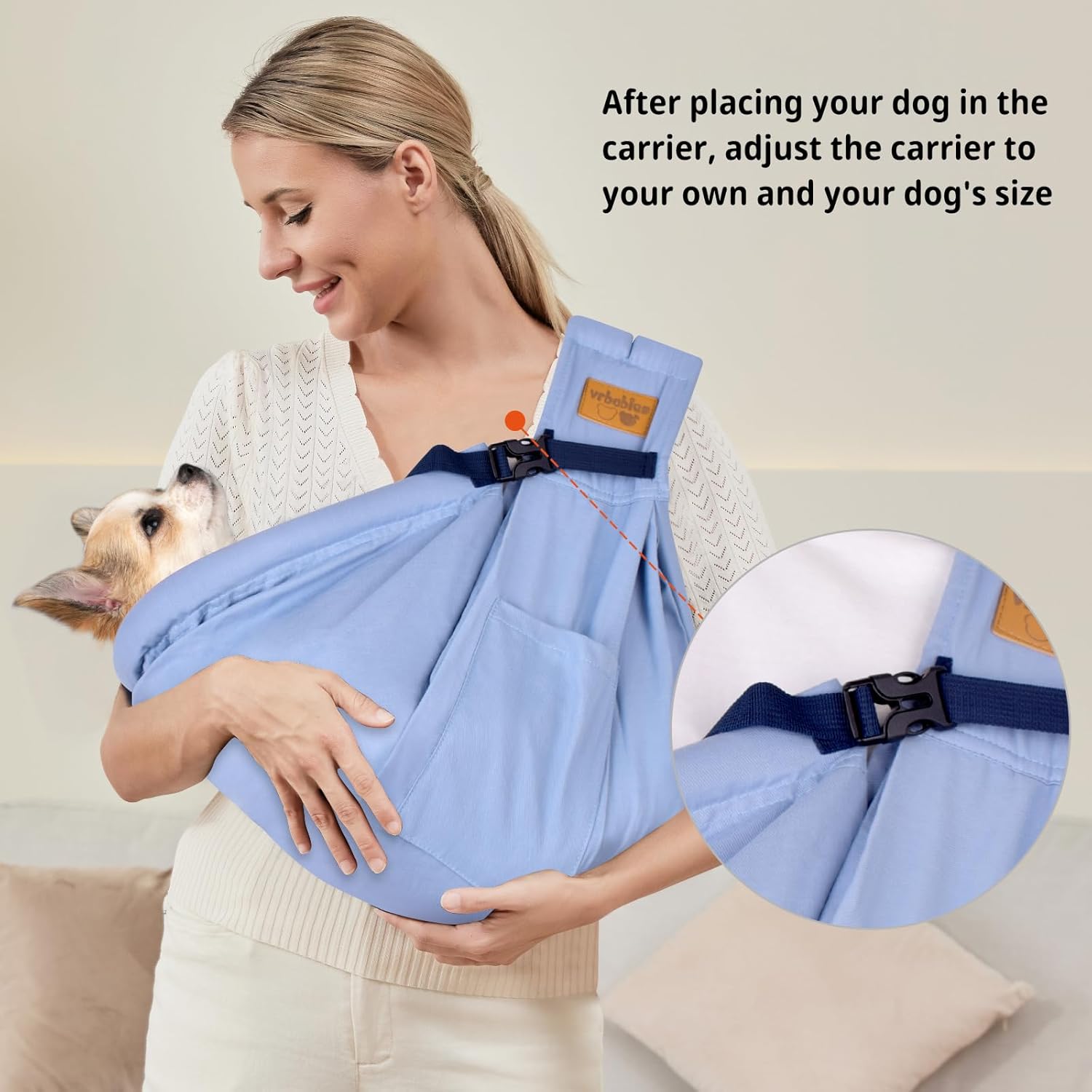 Pet Sling Carrier for Small Dogs Cats, Adjustable Dog Swaddle Carrier, Outdoor Easy Wearing Front Puppy Cat Pouch Sling Up for 10 lbs (Blue)