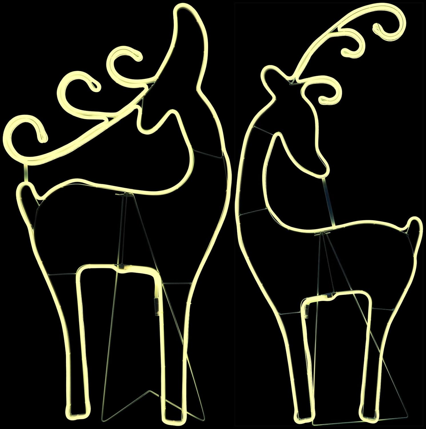 LAMPHOME Neon Rope Light Motif,42" Nodding Deer and 34.5" Head Up Deer LED Strip Light Motif Indoor/Outdoor Use,for Christmas,Party,Festival,Cafe,Home(Warm White)