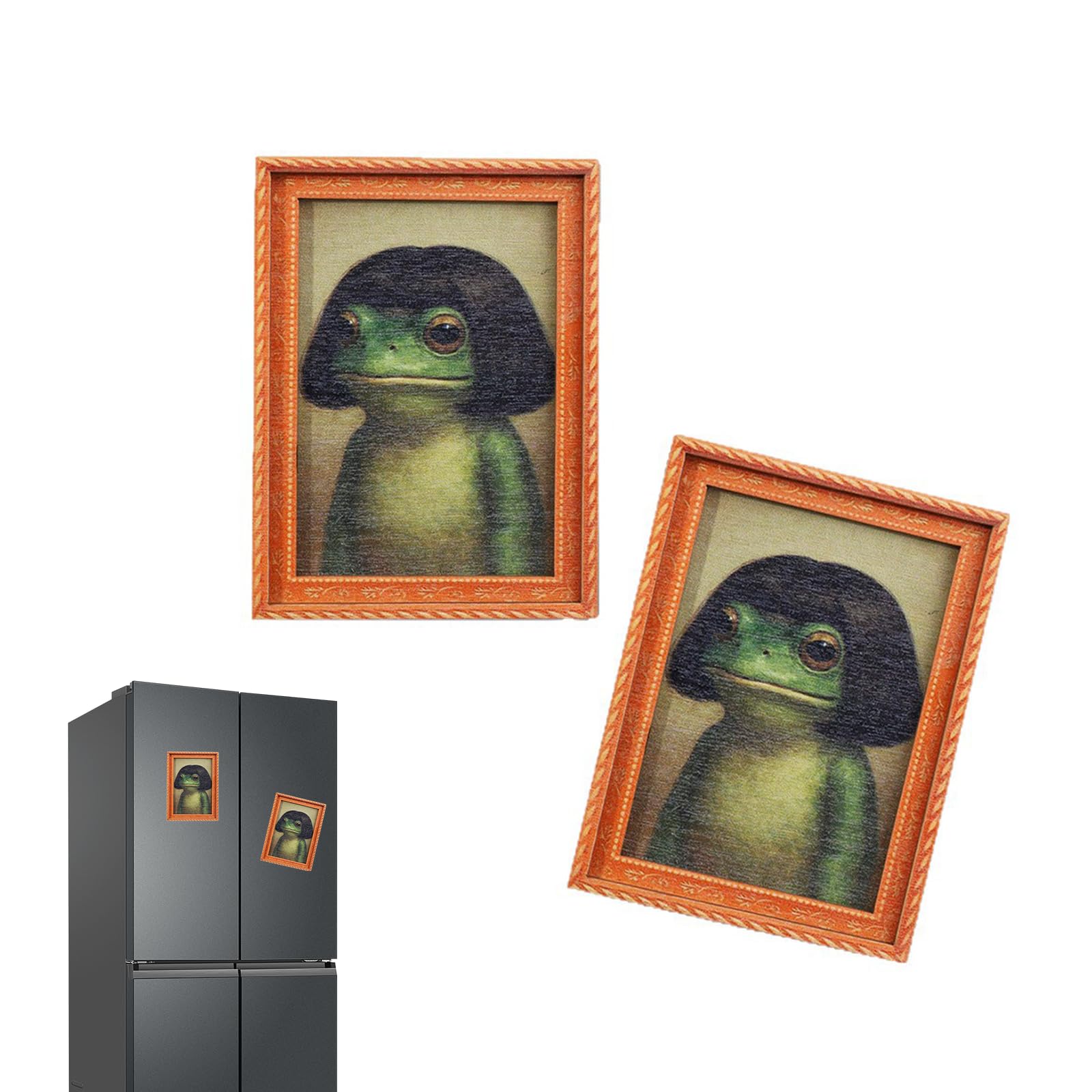 Funny Frog Fridge Magnet, Frog wooden photo frame Fridge Magnet, Animals Refrigerator Magnet, Home Office Kitchen Decor, Retro Magnetic Frogs Decoration for Animal Lovers & Friends (2pcs)