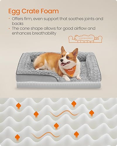 Miniatura 3 de Feandrea Cama ortopédica para perros medianos, sofá cama impermeable para perros con funda extraíble lavable, 28 x 23 x 6.5 pulgadas, gris paloma