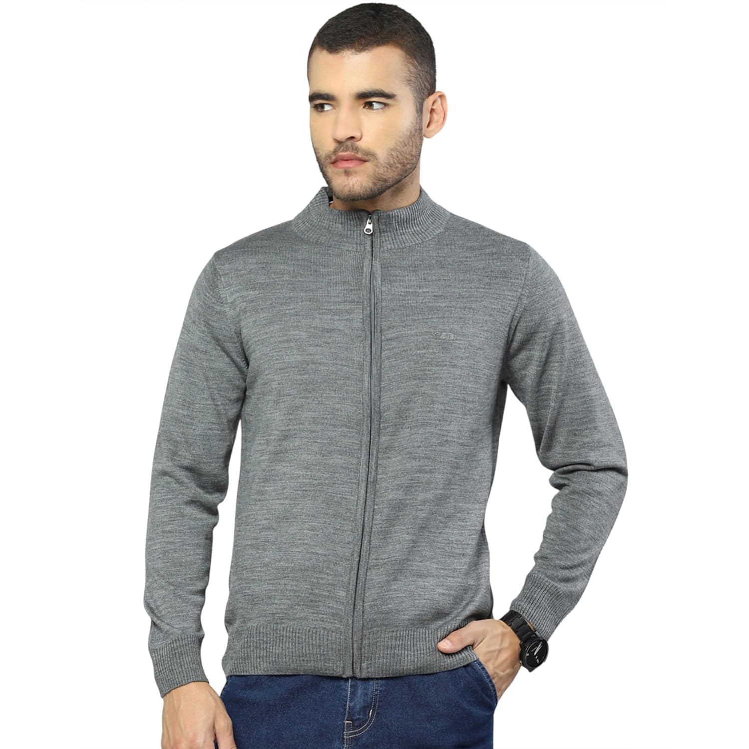 cloak & decker Men's Regular Fit Solid Pattern Collar Neck Zipper Full Sleeve Winter Pullover | Warm Woolen Sweater for Men |Comfortable Knitted Winter Wear for Men (Pack of 1)-picture-54