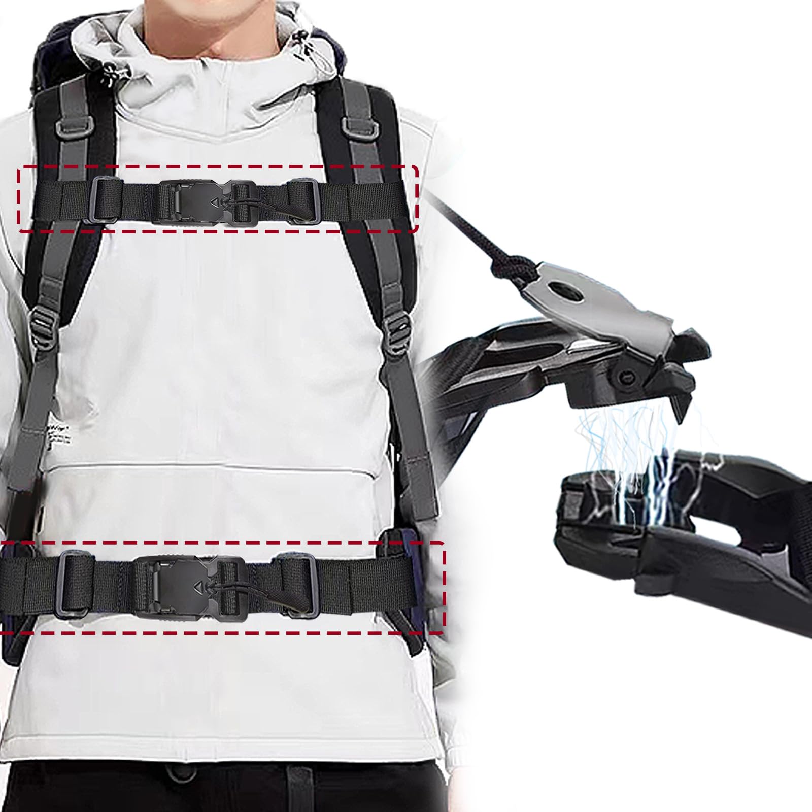 Fizzest Universal Magnetic Attraction Chest Strap For Backpack，Sternum Strap，Waist Belt Hip Belt，Straps With Clips Adjustable (1)