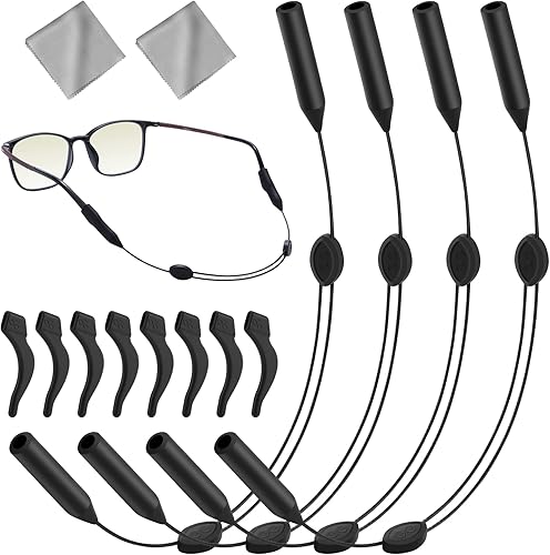 Miniatura 8 de Yeahxing Correa ajustable para lentes, paquete de 4 correas de 14 pulgadas con retenedor para el oído, retenedor de gafas, anticola, antideslizante,