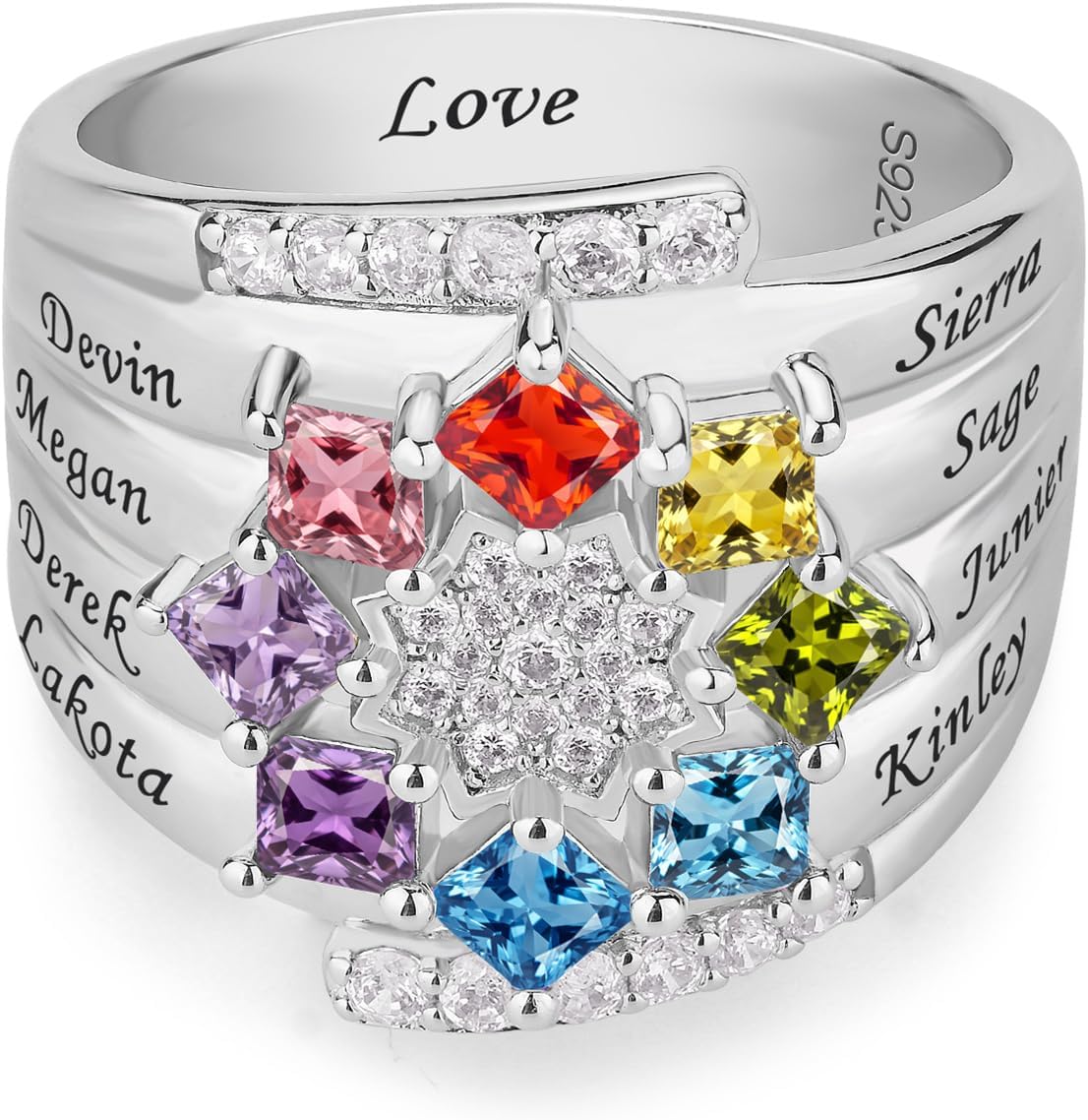 925 Sterling Silver Custom Mothers Rings with 1-9 Birthstones Personalized Birthstones Ring for Women Custom Family Ring for Mother's Day Christmas Anniversary