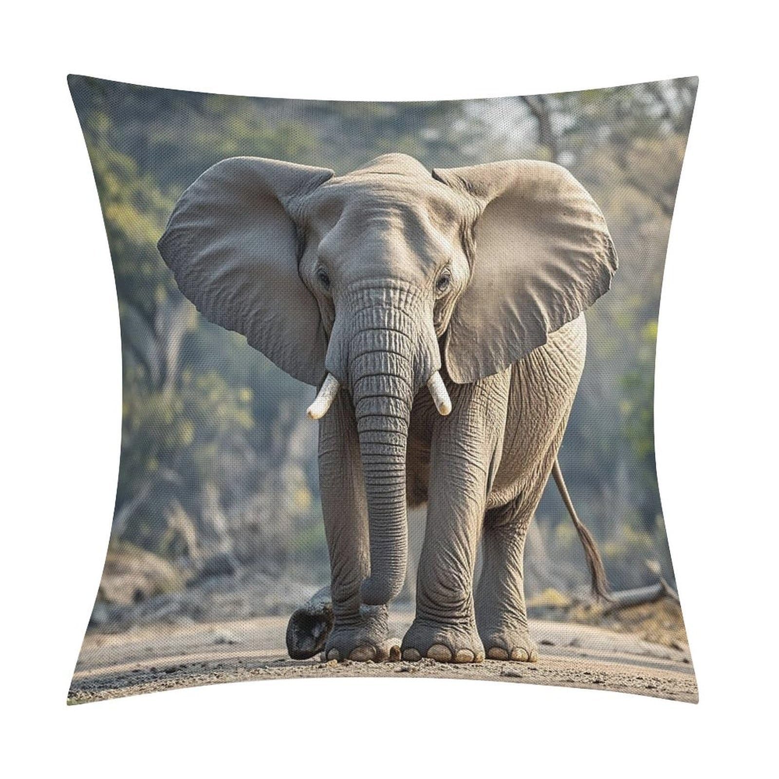 FekiLoot Elephant Throw Pillow Cover Soft Square Cushion Case Farmhouse Cushion Cover Decorative Pillow Cover Modern Pillowcase for Sofa Living Room Bed Home Decor 18x18 Inch
