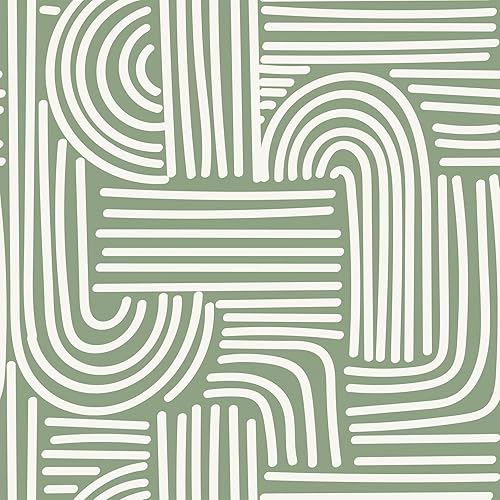 Miniatura 1 de VEELIKE Papel tapiz geométrico verde salvia para despegar y pegar, papel tapiz geométrico abstracto bohemio para dormitorio, baño, pared decorativa
