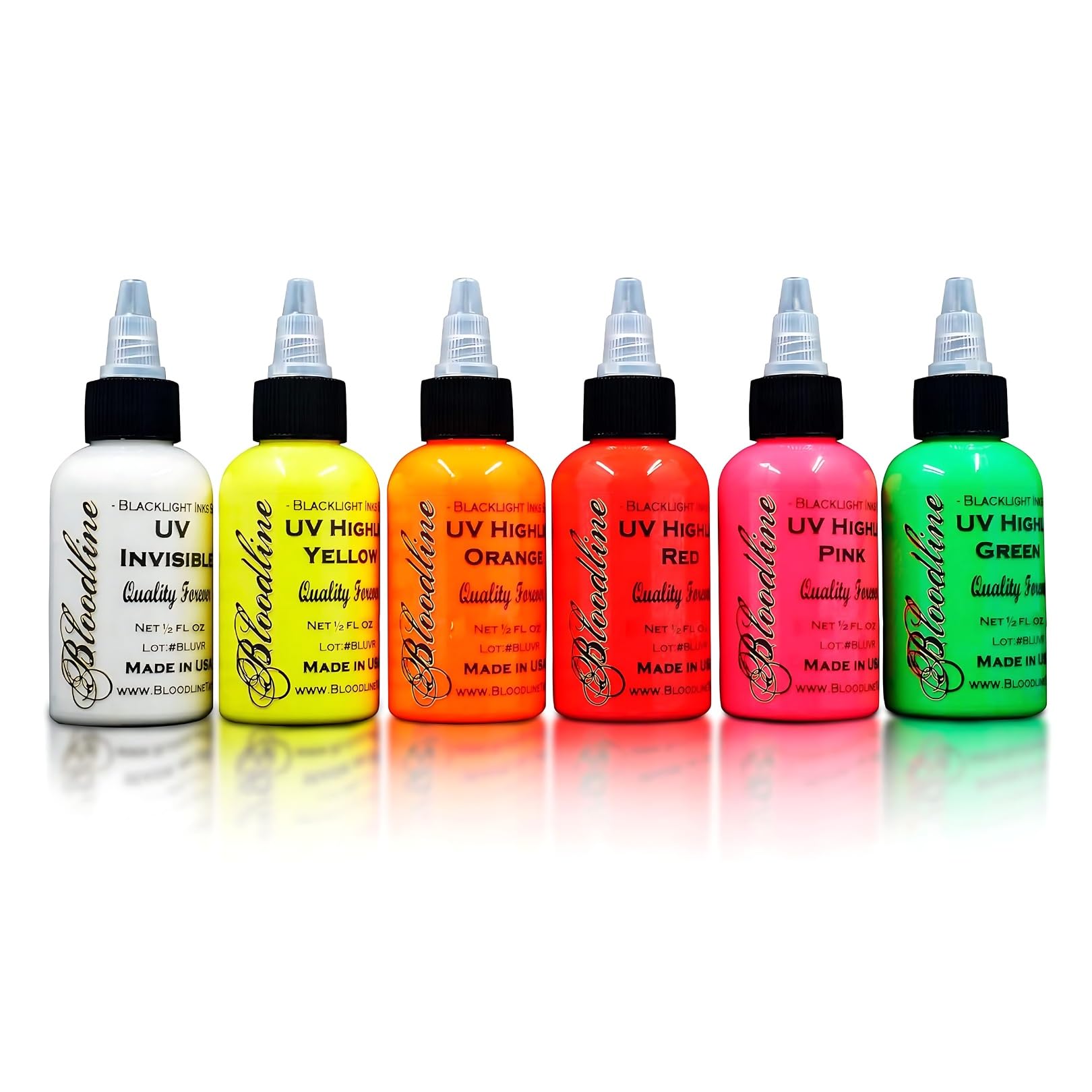 Bloodline Tattoo Inks Blacklight UV 6 Color Set - 1/2 oz (15 ml) 1/2 oz set