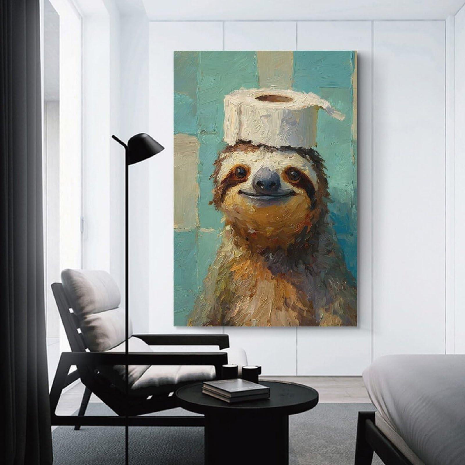 Junmoney Sloth with Toilet Paper Hat Painting Room Decor Wall Art, 12x18inch(30x45cm), for Front Hall, Corridor Or Welcome Spaces, A Neat Decor Update for Hallways
