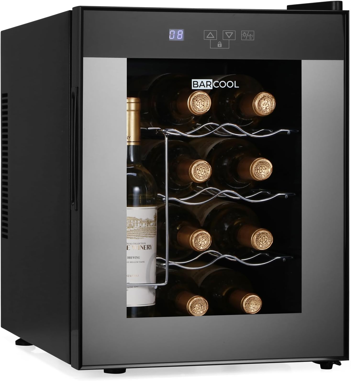 Barcool VINO12 – Table-Top Wine Fridge Black | 5-18°C | Wine Cooler | LED + Digital Display | Glass Door Drinks Cellar | Single-Zone