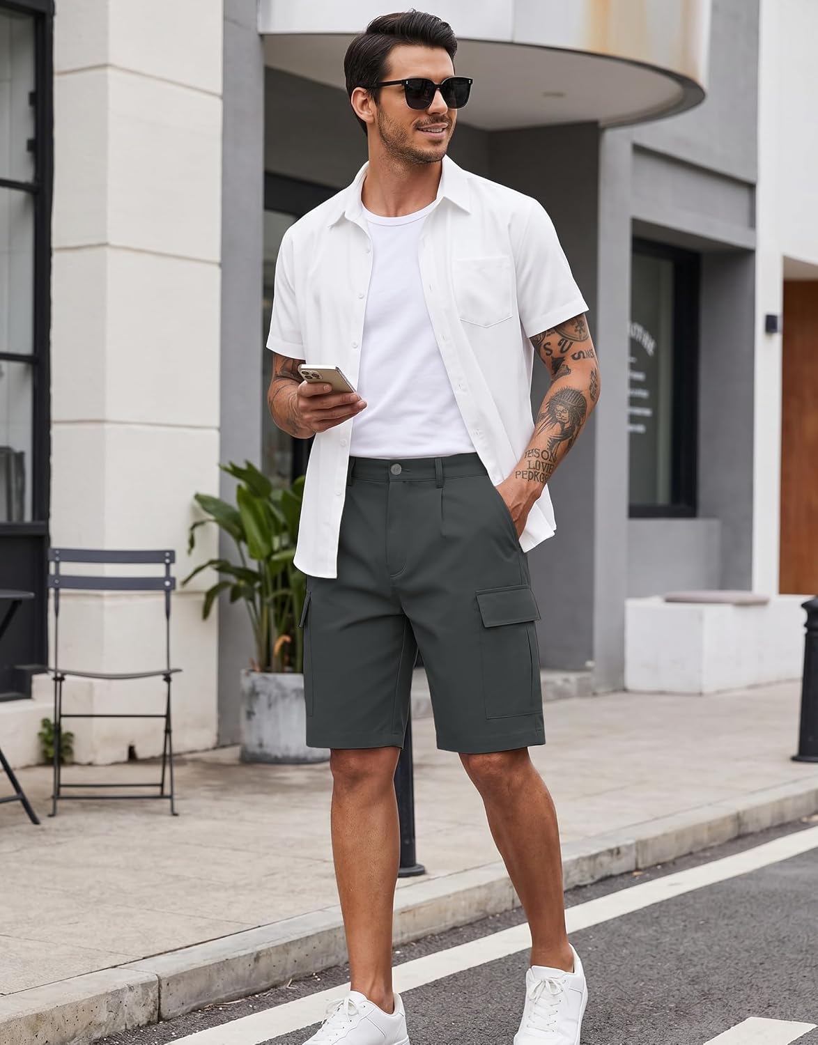 PEGENO Mens Cargo Shorts Elastic Waistband Drawstring Casual Classic Summer Hiking Work Shorts with 6 Pockets