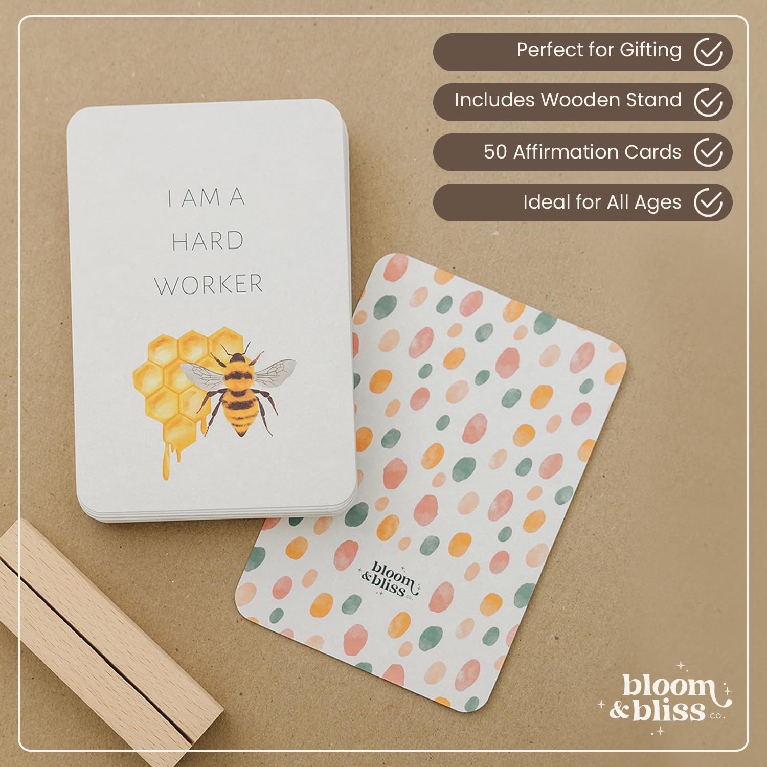 Generic- Tarjetas de afirmaciones positivas para niños: 50 Tarjetas Inspiradoras diarias de Bloom and Bliss para Aumentar la Confianza, la atención Plena y la gratitud, Soporte de exhibición